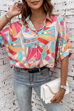 Load image into Gallery viewer, Multicolor Abstract Geometry Print Half Puff Sleeve Loose Shirt
