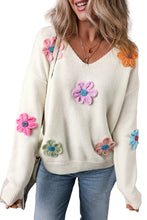 Load image into Gallery viewer, White Crochet Flower V Neck Sweater
