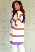 Load image into Gallery viewer, Multicolor Striped Long Sleeve Ribbed Trim Button Cardigan
