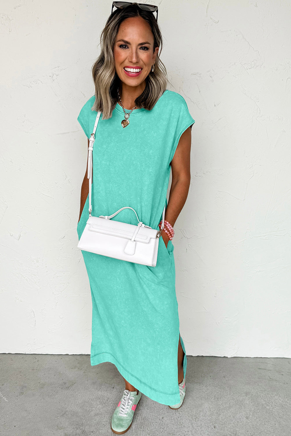 Carrot Mineral Wash Pocketed T-shirt Long Dress