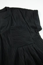 Load image into Gallery viewer, Black Textured V Neck Short Sleeve Pockted Mini Dress
