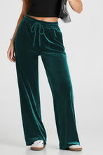 Load image into Gallery viewer, Black Solid Drawstring Waist Wide Leg Pants
