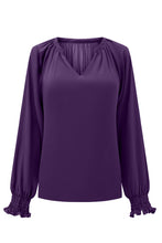 Load image into Gallery viewer, Green Pleated V Neck Puffy Sleeve Blouse
