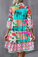 Load image into Gallery viewer, Multicolour Abstract Printed Half Sleeve Notched Neck Mini Dress
