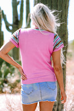 Load image into Gallery viewer, Bright Pink Contrast Printed Cap Sleeves Crewneck Sweater
