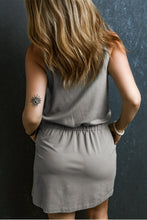 Load image into Gallery viewer, Gray Sleeveless Drawstring Waist Mini Dress
