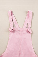 Load image into Gallery viewer, Pink Solid Color Knot Straps Denim Romper with Pockets
