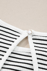 White Striped Print Ribbed Knit Sleeveless Top