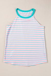 Pink Stripe Round Neck Tank Top