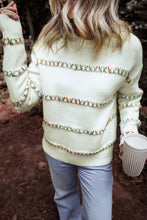 Load image into Gallery viewer, White Colorful Crossed Stitch Drop Shoulder Sweater
