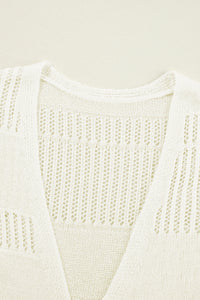 White Solid Color Lightweight Open Knit Tunic Cardigan