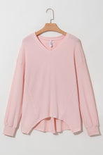 Load image into Gallery viewer, Light Pink Waffle V Neck Long Sleeve Drop Shoulder Loose Blouse
