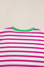 Load image into Gallery viewer, Rose Stripe Contrast Trim Crew Neck Loose Short Sleeve Top
