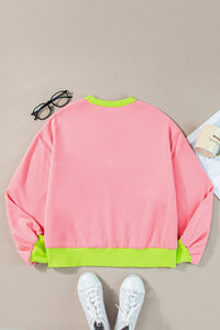 Blue Colorblock Bubble Sleeve Sweatshirt