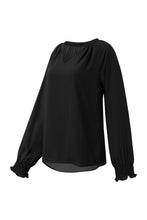 Load image into Gallery viewer, Green Pleated V Neck Puffy Sleeve Blouse
