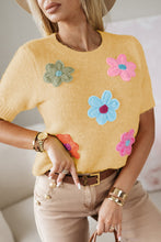 Load image into Gallery viewer, White Cute Flower Applique Short Sleeve Sweater
