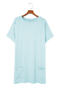 Gray Side Pockets Short Sleeve Tunic Top