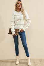 Load image into Gallery viewer, White Colorful Crossed Stitch Drop Shoulder Sweater
