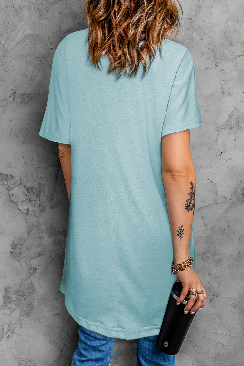 Gray Side Pockets Short Sleeve Tunic Top