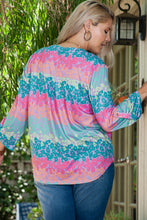 Load image into Gallery viewer, Green Leopard Stripes 3/4 Rolled Sleeve Plus Size Top
