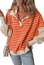 Load image into Gallery viewer, Orange Stripe Color Block Loose Fit Collared Drop Shoulder Sweatshirt
