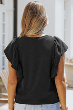 Load image into Gallery viewer, Black Ribbed Knit Ruffled Short Sleeve T Shirt
