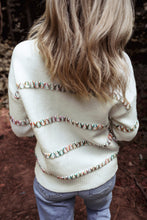 Load image into Gallery viewer, White Colorful Crossed Stitch Drop Shoulder Sweater
