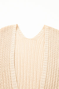 Khaki Hollow-out Bracelet Sleeve Knit Cardigan