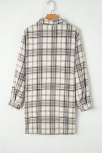 White Plaid Print Tunic Plus Size Shacket with Slits