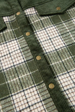 Load image into Gallery viewer, Blackish Green Snap Buttons Colorblock Plaid Shacket
