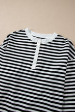 Load image into Gallery viewer, White Stripe Color Block Buttoned Crew Neck Oversized Sweatshirt
