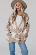 Load image into Gallery viewer, Khaki Sherpa Star Pattern Textured Sweater Cardigan with Pockets
