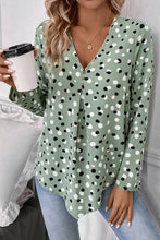 Load image into Gallery viewer, Green Polka Dot Print Button Front V Neck Blouse
