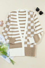 Load image into Gallery viewer, Smoke Gray Gingham Striped Knitted Open Front Cardigan
