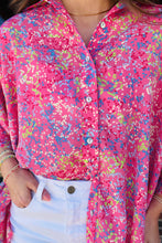 Load image into Gallery viewer, Rose Abstract Print Bracelet Sleeve Oversized Tunic Shirt
