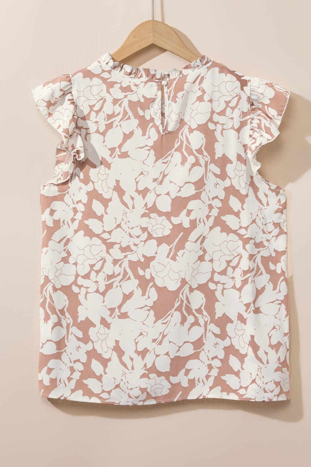 Khaki Floral Print Ruffle Short Sleeve Blouse