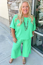 Load image into Gallery viewer, Mint Green Textured Batwing Sleeve Tee Wide Leg Pants Plus Size Set
