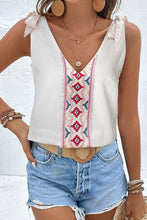 Load image into Gallery viewer, White Floral Embroidered Knot Straps Textured Tank Top
