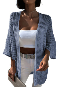 Khaki Hollow-out Bracelet Sleeve Knit Cardigan