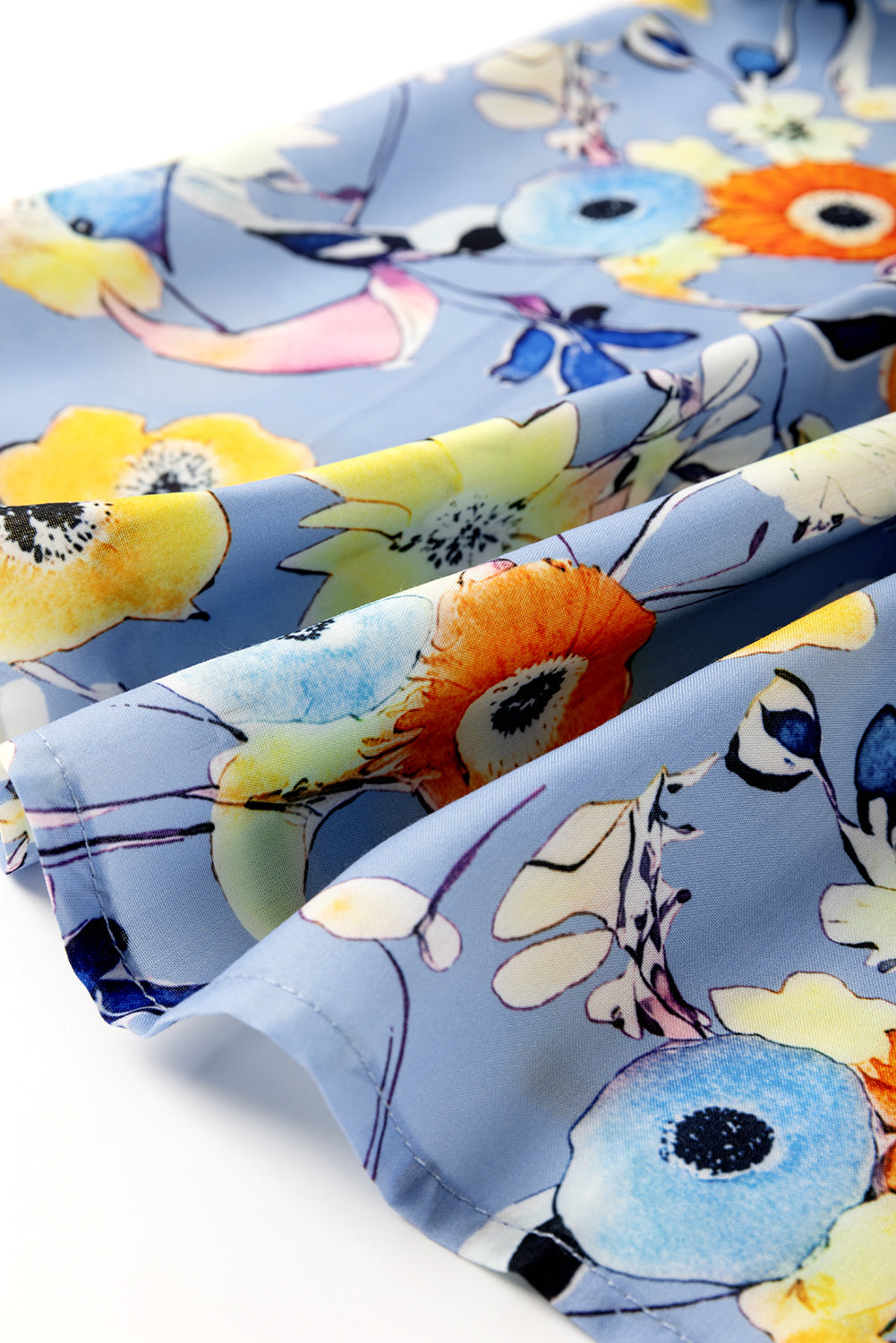 Sky Blue Flutter Sleeve V Neck Floral Top