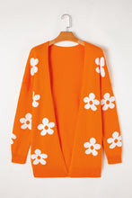 Load image into Gallery viewer, Orange Floral Print Knitted Open Front Loose Cardigan
