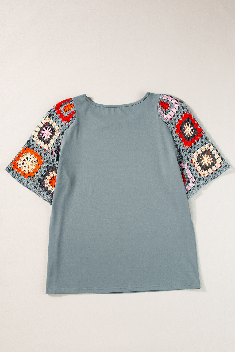 Medium Grey Floral Crochet Short Sleeve Top