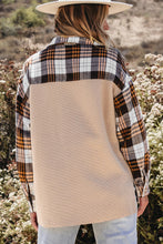 Load image into Gallery viewer, Khaki Thermal Knit Plaid Patchwork Shacket
