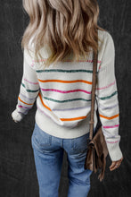 Load image into Gallery viewer, White Colorful Striped Ribbed Trim Sweater
