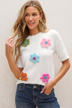 Load image into Gallery viewer, White Cute Flower Applique Short Sleeve Sweater
