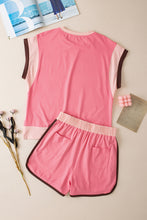 Load image into Gallery viewer, Rose Red Contrast Trim Cap Sleeve Tee Shorts Set
