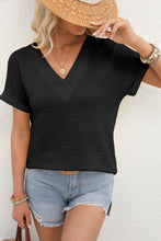 Load image into Gallery viewer, Pale Khaki Textured Wide Sleeve V Neck T Shirt
