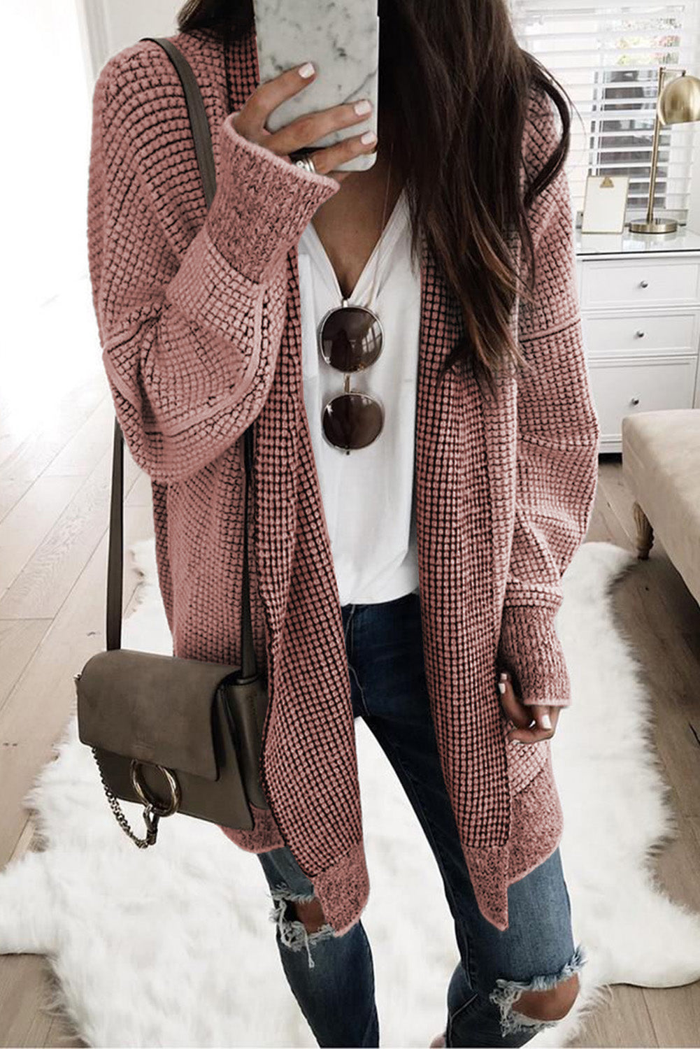 Yellow Plaid Knitted Long Open Front Cardigan