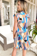 Load image into Gallery viewer, Sky Blue Geometric Print Ruffled Cap Sleeve Collared Mini Dress
