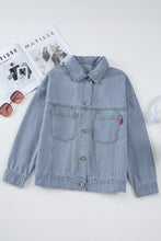 Load image into Gallery viewer, Sky Blue Stripe Washed Oversize Pocketed Denim Jacket
